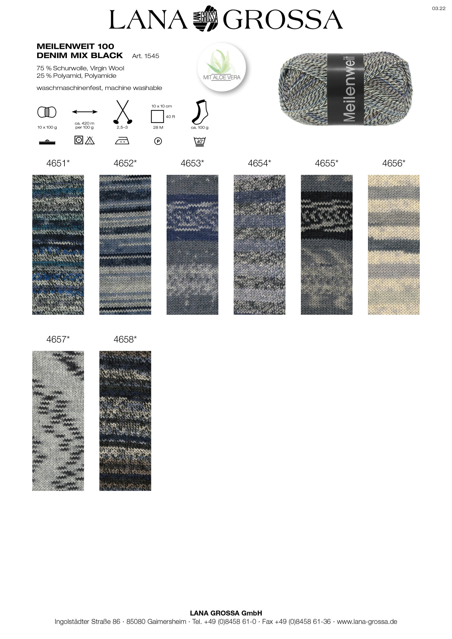 LANA GROSSA Mode mit Wolle Handels- und Vertriebs GmbH MW 100 DENIM MIX BLACK